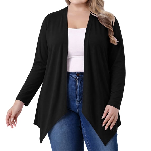 Plus Size Cardigans for Women Soft Long Sleeve Open Front Draped Cardigan Sweater Lightweight 1X-5X Fall Clothes (4XL, Black)