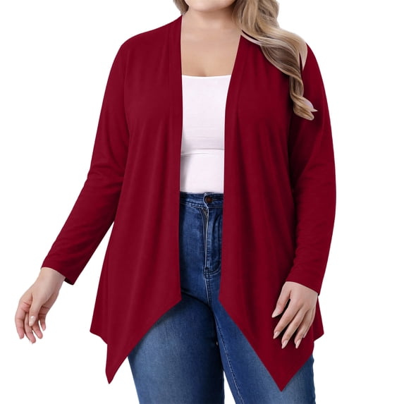 Plus Size Cardigans for Women Soft Long Sleeve Open Front Draped Cardigan Sweater Lightweight 1X-5X Fall Clothes (5XL, Red)