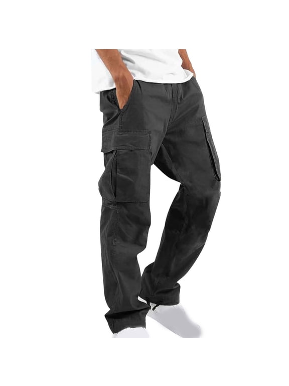 Plus Size Cargo Pants For Men 2023 PURCOLT Solid Casual Multiple Pockets Outdoor Straight Type Fitness Pants Cargo Pants Trousers Up to 65% off