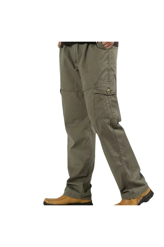 Plus Size Cargo Pants for Men Big & Tall Cotton Drawstring Elastic Waist Relaxed Straight Leg Multi Pockets Solid Comfort Loose Outdoor Jogger Trousers