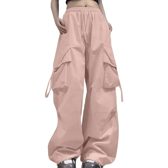 Plus Size Cargo Pants Women Cargo Pants Baggy Black Pants High Waist Zipper Slim Drawstring With Pockets Cargo Sweatpants Pink XXXXXL