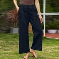 thumbnail image 1 of Plus Size Cargo Pants for Women Drawstring Elastic Waist Wide Leg Trousers Womens Summer Linen Ankle Length Pants with Pockets for Beach Vacation Navy L, 1 of 6