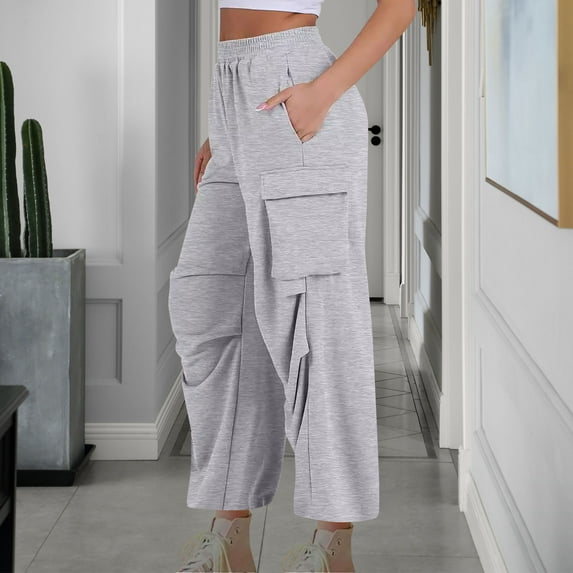 Plus Size Cargo Pants Women Low Waisted Parachute Pants Women's Solid Color Fashionable And Comfortable High Waisted Workwear Pants With 8 Pockets For Casual Wear Rollbacks Ndbuld Gray XL