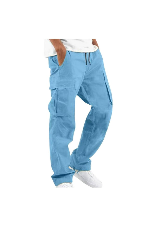 Plus Size Cargo Pants for Men 2024 Solid Casual Multiple Pockets Outdoor Straight Type Fitness Pants Cargo Pants Trousers