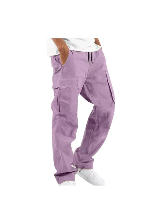 Plus Size Cargo Pants for Men 2024 Solid Casual Multiple Pockets Outdoor Straight Type Fitness Pants Cargo Pants Trousers