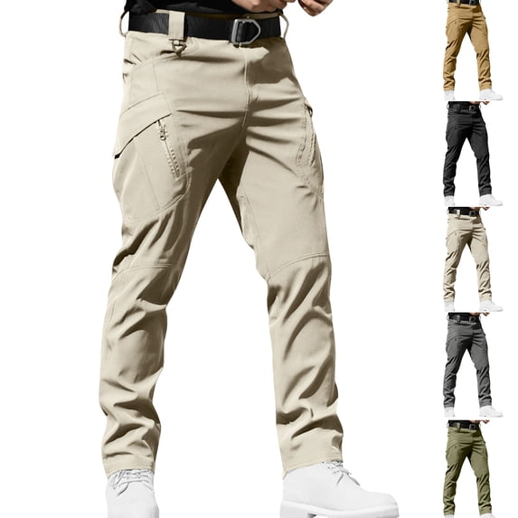 Plus Size Cargo Pants for Men Loose High Elasticity Waterproof Multi Pocket Fitness Pants Cargo Pants Trousers Khaki 3XL