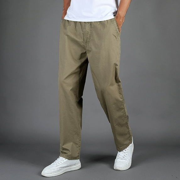 Plus Size Cargo Pants for Men M-5X Big & Tall Drawstring Elastic Waist Work Pant with Pockets Relaxed Straight Leg Solid Hiking Trousers