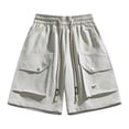thumbnail image 1 of Plus Size Cargo Pants for Men Solid Color Workwear Shorts Outdoor Casual Multi Pockets Elastic Waist Drawstring Five Quarter Pants, M-4XL, 1 of 7