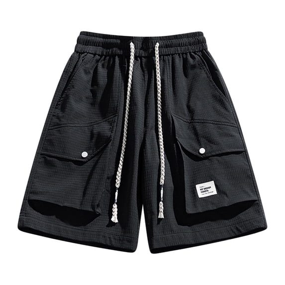 Plus Size Cargo Pants for Men Solid Color Workwear Shorts Outdoor Casual Multi Pockets Elastic Waist Drawstring Five Quarter Pants, M-4XL
