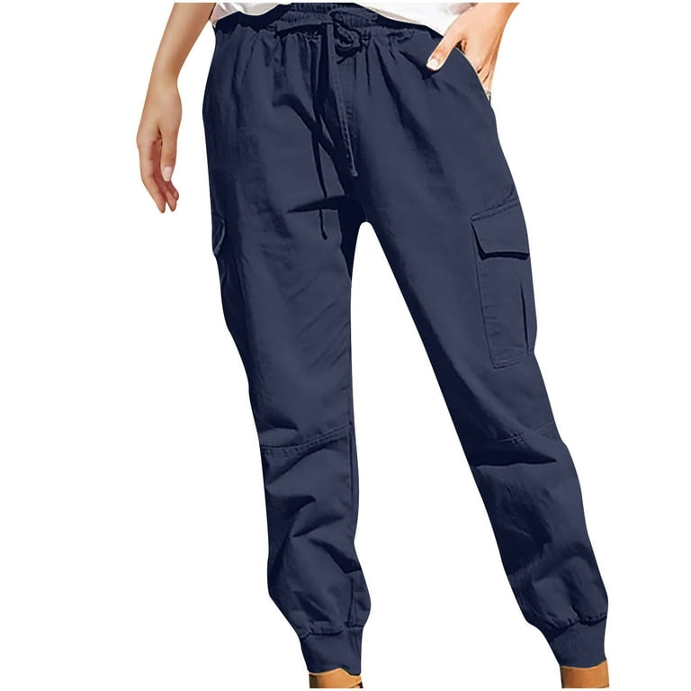 Plus Size Cargo Pants for Women Baggy Casual Loose Fitting Classic Cargos  Streetwear Solid Color Slacks Trousers (XX-Large, Navy)