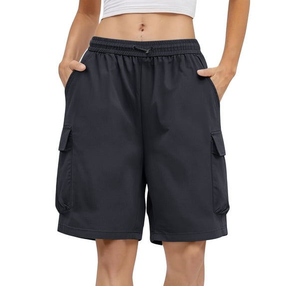 Plus Size Cargo Shorts for Women Multi Pockets Drawstring High Waist Quick Dry Loose Summer Sweatshorts (2XL, Black)