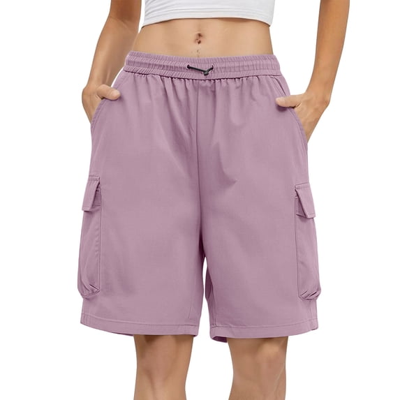 Plus Size Cargo Shorts for Women Multi Pockets Drawstring High Waist Quick Dry Loose Summer Sweatshorts (2XL, Pink)