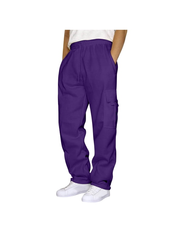 Plus Size Cargo Sweatpants for Men S-5X Big & Tall Straight Leg Pants with Pockets Casual Solid Drawstring Elastic Waist Workout Trousers