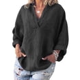 thumbnail image 1 of Plus Size Casual Blouse for Women Roll Up Sleeve Baggy Oversized Tops V Neck Peasant T-Shirt Loose Shirt, 1 of 2