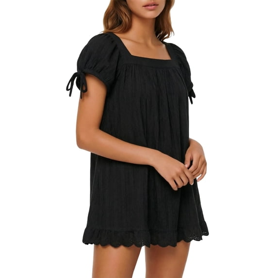 Plus Size Casual Dress With Flounce and Tie Detail for Everyday Wear Square Neckline Sleeveless Comfortable Fit Daily Ready, Black, S