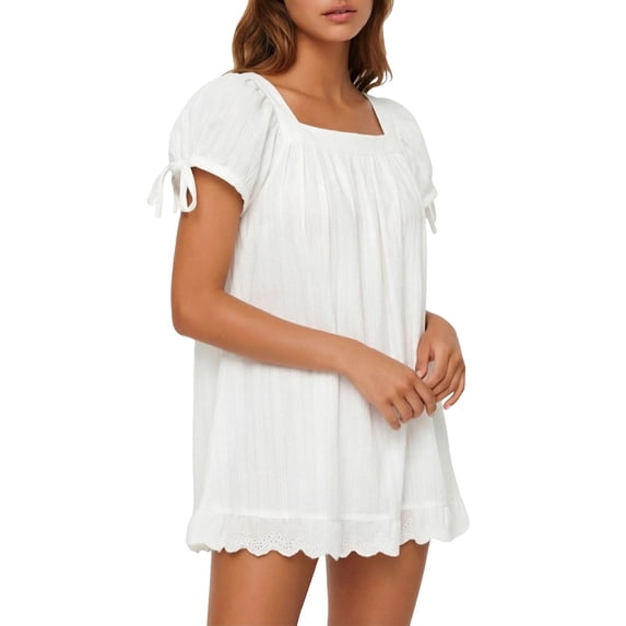 Plus Size Casual Dress With Flounce and Tie Detail for Everyday Wear Square Neckline Sleeveless Comfortable Fit Daily Ready, White, M