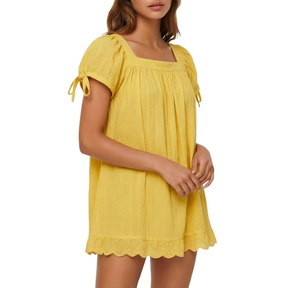 Plus Size Casual Dress With Flounce and Tie Detail for Everyday Wear Square Neckline Sleeveless Comfortable Fit Daily Ready, Yellow, L