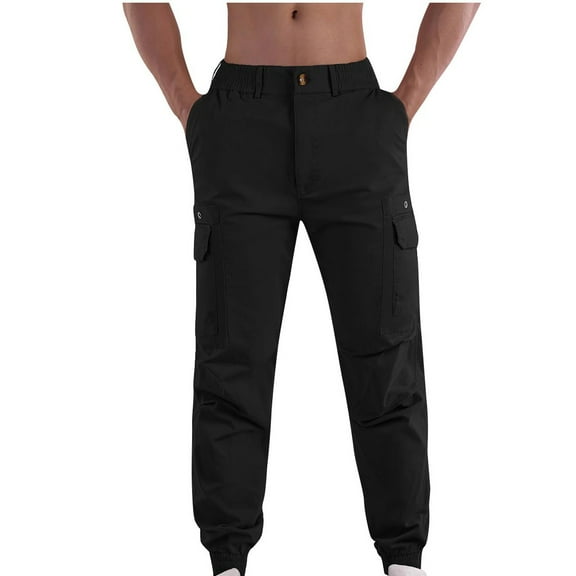 Plus Size Casual Pants for Mens Relaxed Fit Fashion Solid Color Cargo Pockets Elastic Rope Waist Casual Cargo Pants Gifts for Mens