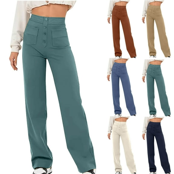 Plus Size Casual Pants for Womens Elastic High Waist Casual Temperament Pockets Solid Color Elastic Waist Long Pants