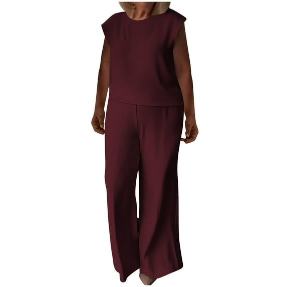 Plus Size Casual Set for Women Cap Sleeve Shirt with Wide Leg Pants Solid Color 2 Piece Chiffon Flowy Summer Clothes