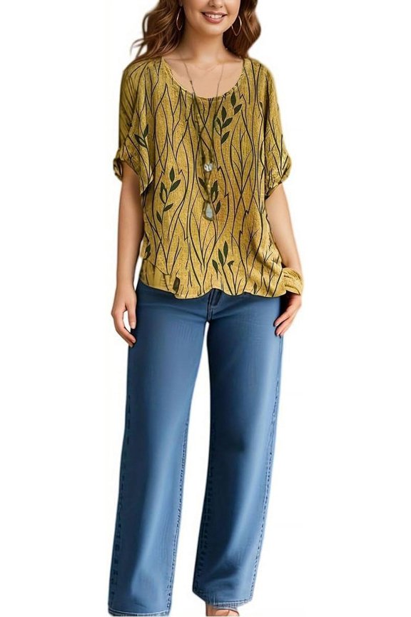 Plus-Size Casual Short-Sleeved Women's Printed Round Neck Loose Beach T-Shirt