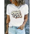 thumbnail image 1 of Plus Size Casual T-shirt, Women's Plus Art Letter "70s" Print Round Neck Short Sleeve Medium Stretch T-shirt, 1 of 7