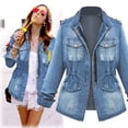 thumbnail image 1 of Plus Size Casual Women's Ladies Denim Oversize Jeans Chain Jacket Pocket Coat with Distressed Design, in Size L, 1 of 5
