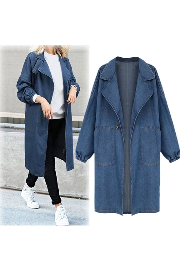 Plus Size Casual Womens Large Ladies Denim Oversize Chain Jacket Pocket Coat Cropped Denim Jacket for Women Ripped Denim Jacket for Women Womens Jean Jackets Misses Jean Jackets Britches Jackets Short