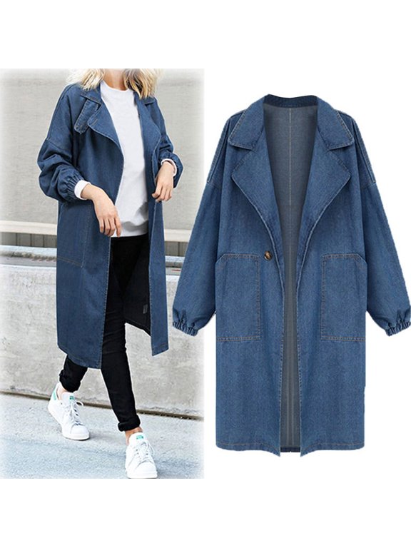 Plus Size Casual Womens Large Ladies Denim Oversize Chain Jacket Pocket Coat Cropped Denim Jacket for Women Ripped Denim Jacket for Women Womens Jean Jackets Misses Jean Jackets Britches Jackets Short