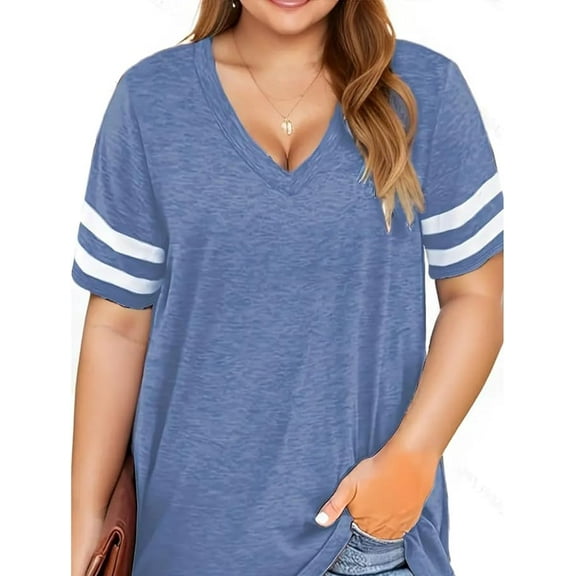 Plus-Size Casual top Women's V-Neck Loose Fashion Short Sleeve