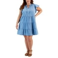 thumbnail image 1 of Plus Size Chambray Flutter-Sleeve Dress Chambray 1X, 1 of 1