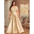 thumbnail image 1 of Plus Size Champagne Sequin Satin V-Neck Evening Dress, 1 of 8