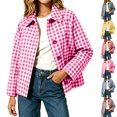 thumbnail image 1 of Plus Size Checkered Jackets for Women Lightweight Turn-Down Collar Casual Loose Long Sleeve Short Side Pocket Coat Top, 1 of 8