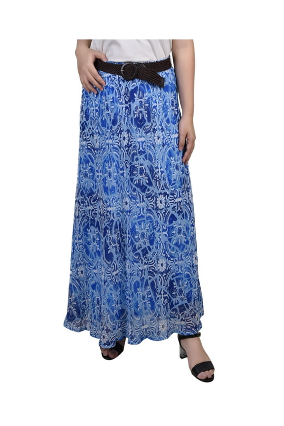 Plus Size Chiffon Maxi Skirt Blue Medal Flake PM