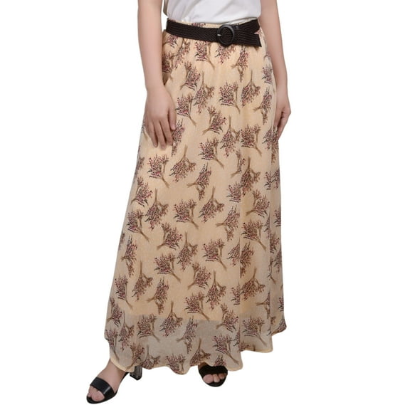Plus Size Chiffon Maxi Skirt Yellow White PS