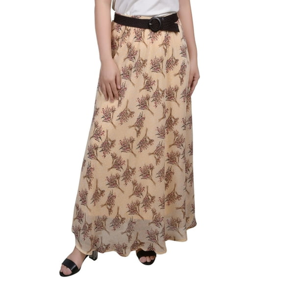 Plus Size Chiffon Maxi Skirt Yellow White PS