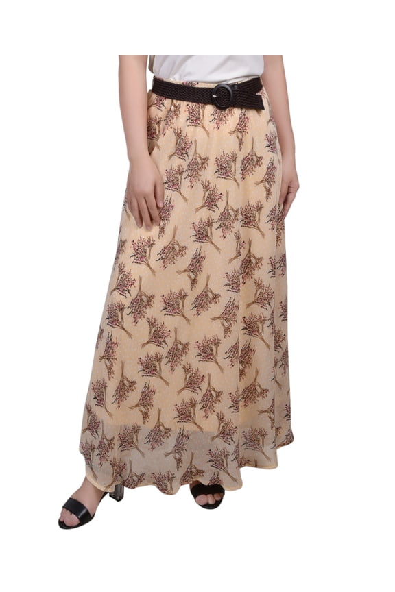 Plus Size Chiffon Maxi Skirt Yellow White PS