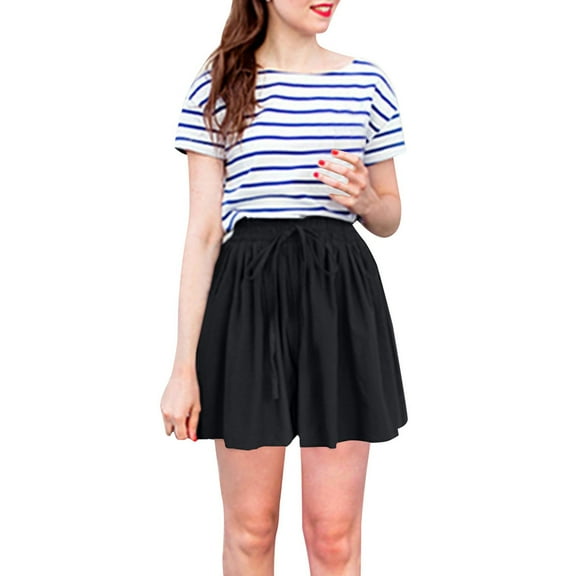 Plus Size Chiffon Shorts - Wide Leg Summer Skirt Pants for Women, Black Women's Plus Size Wide Leg Shorts for Women's Summer 200 Catties Chiffon Trousers Skirt Mm Elastic Waist Loose Versatile