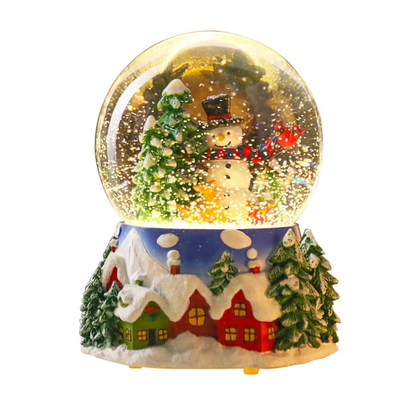 Plus Size Christmas Musical Water Snow Globe, Change Color LED Light,Snowman with Cardinals Musical Christmas Tree Snow Globe