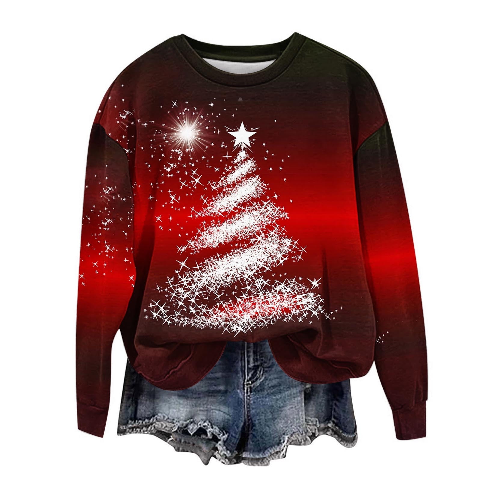 Plus Size Christmas Outfits Womens Xmas Tree Printed Sweatshirt — free download