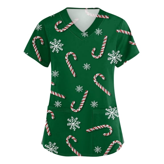 Plus Size Christmas Scrubs For Women,Christmas Scrub Tops Women Plus Size Nursing Uniforms V-Neck Short Sleeve Fun Printed Scrubs Top With Pockets,Cyan,XXXXL