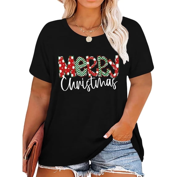 Plus-Size Christmas Shirts Women Merry Christmas Leopard Plaid Tree Print Shirt Holiday Tops Xmas Tee