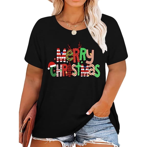 Plus-Size Christmas Shirts Women Merry Christmas Leopard Plaid Tree Print Shirt Holiday Tops Xmas Tee