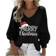 thumbnail image 1 of Plus Size Christmas Shirts for Women V Neck Merry Christmas Letter Print T-Shirt Xmas Holidays Basic Tee Tops, 1 of 2