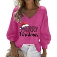 thumbnail image 1 of Plus Size Christmas Shirts for Women V Neck Merry Christmas Letter Print T-Shirt Xmas Holidays Basic Tee Tops, 1 of 2