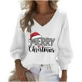 thumbnail image 1 of Plus Size Christmas Shirts for Women V Neck Merry Christmas Letter Print T-Shirt Xmas Holidays Basic Tee Tops, 1 of 2