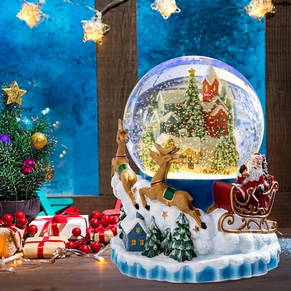 Plus Size Christmas Snow Globe Color Changing Change Color LED Light Musical Water Globe with Santa Claus and Elk Pulls a Sleigh House Base Decor