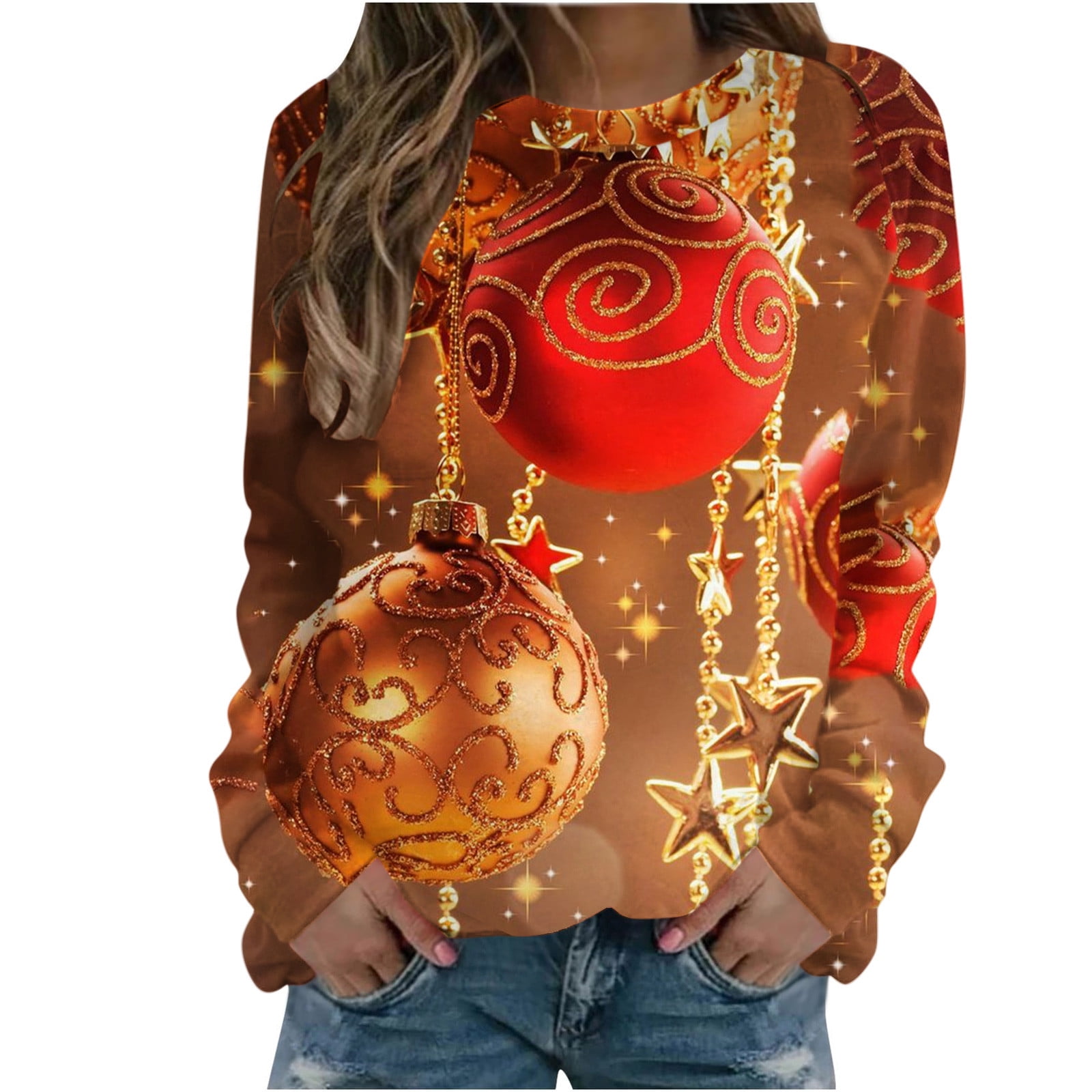 Plus Size Christmas Element Sequin Long Sleeve Sweatshirt