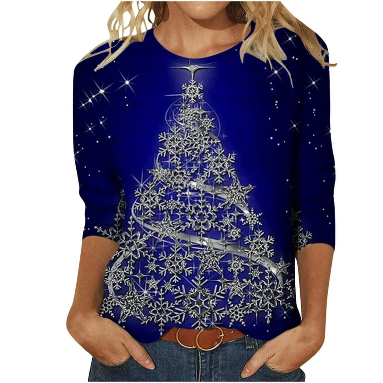 Womens Tops Overnight Delivery Items Prime 3/4 Sleeve Christmas