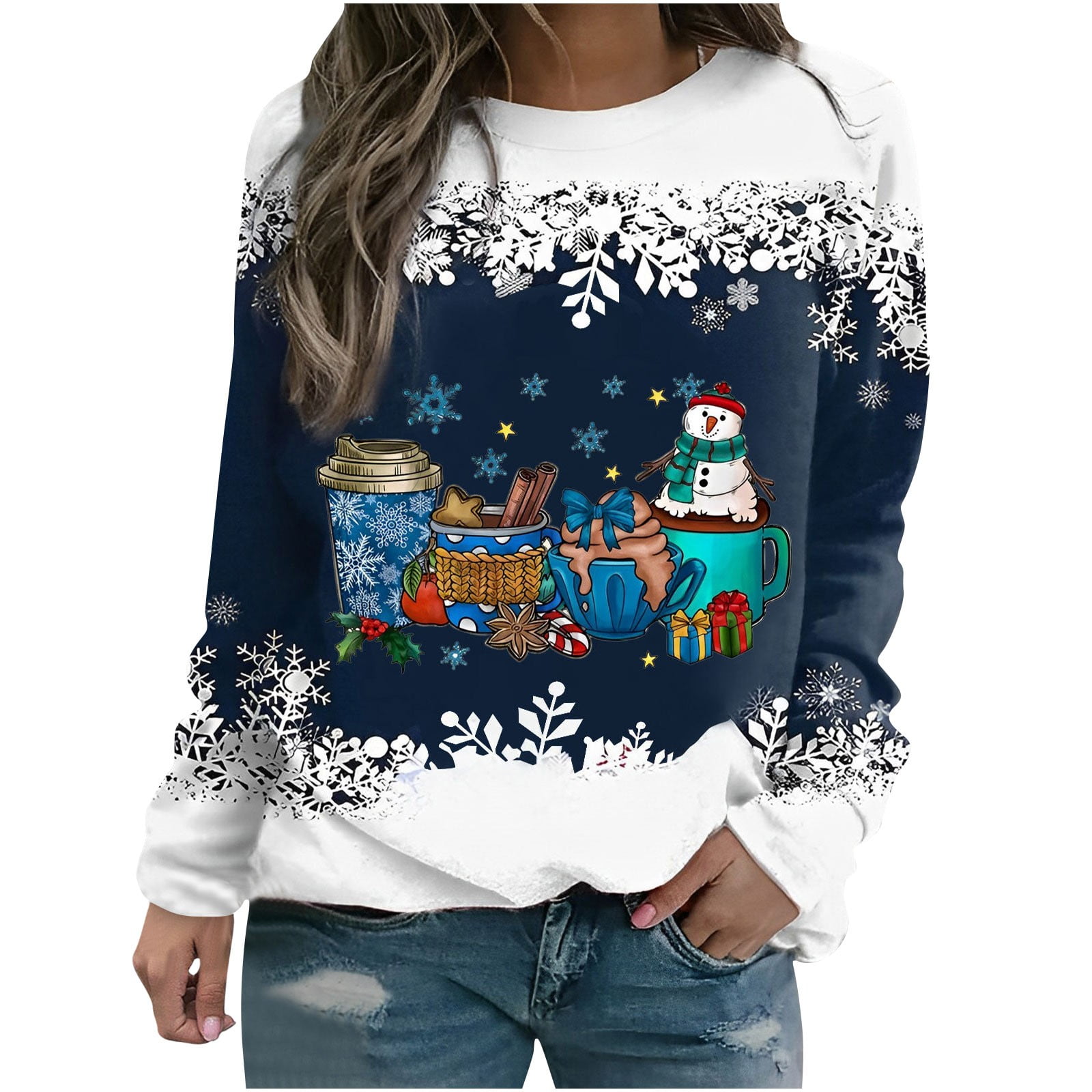 Casual Shirts for Women Loose Fashion Crew Neck Tops Long Sleeve Christmas  Printed Pullover Comfy Winter Warm Shirt at  Women's Clothing store